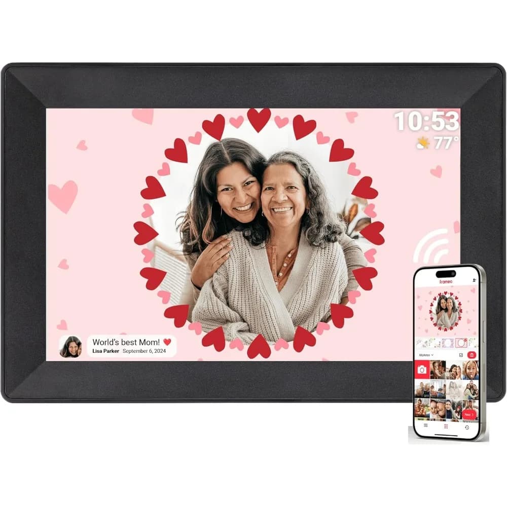 Cornice Digitale WiFi da 10.1 Pollici con Schermo Touch, 16GB, Rotazione Automatica, Condivisione Remota di Foto e Video