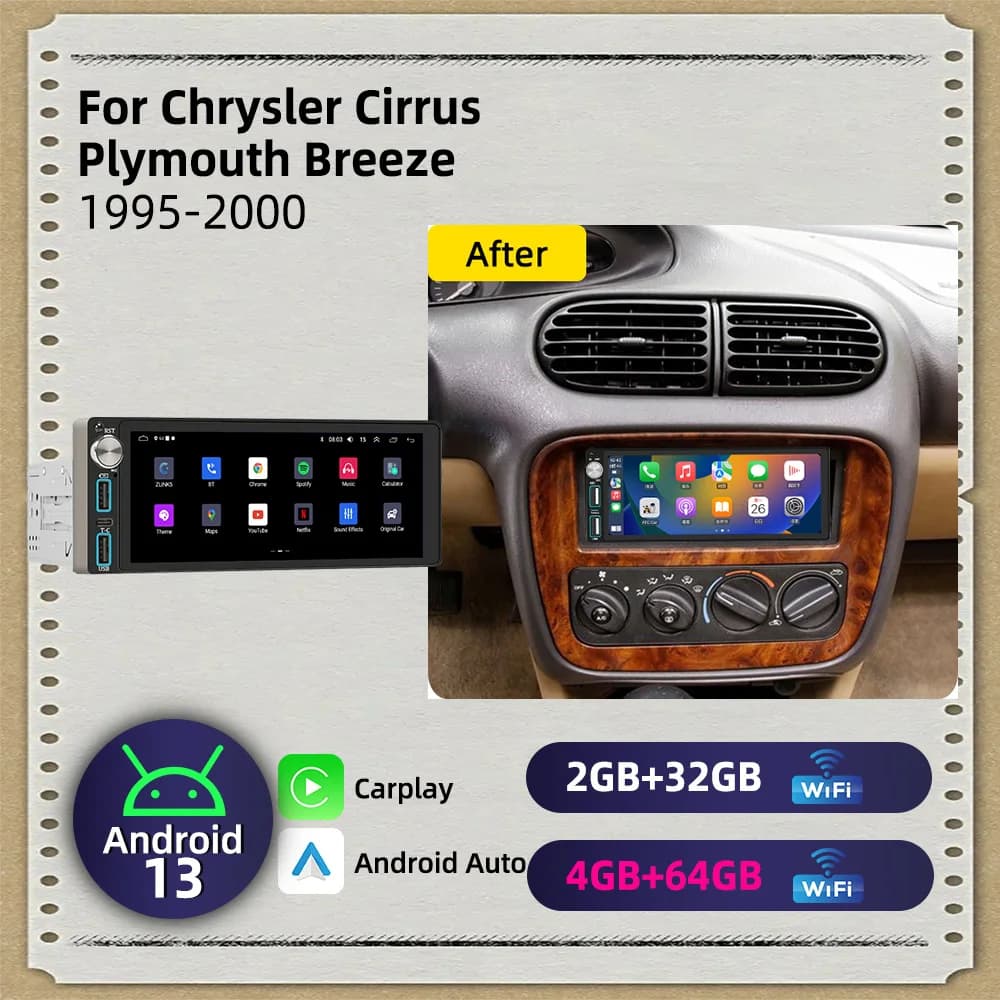 6.86" Android Car Radio 1din Car Multimedia Autoradio Head Unit Stereo for Chrysler Cirrus Plymouth Breeze 1995-2000 Carplay GPS
