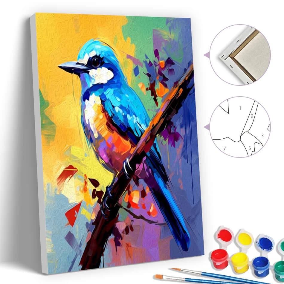 SDOYUNO Kit Pittura con Numeri Semplice, Quadri Moderni 20x30cm con Cornice, Uccelli su Tela, Kit Artistici a Olio per Disegno e Decorazione Casa