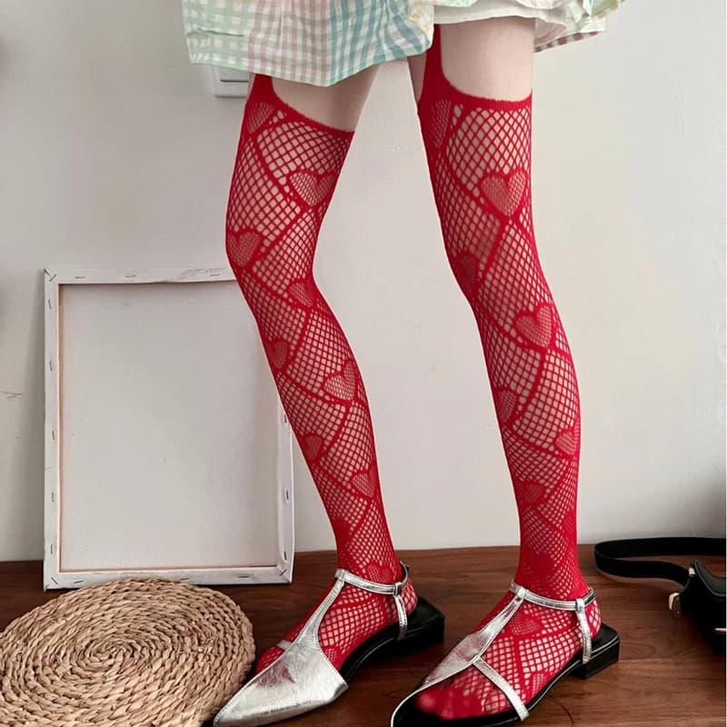 Women's Red Socks Sey Charming Nightclub Party Leggings Dig Out Pantyhoes Breathable Summer Network Women's Collant