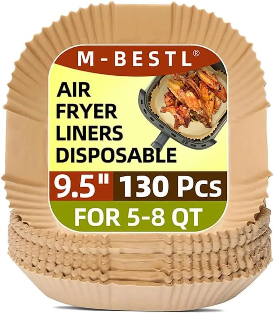 130Pcs 9.5 Inch Disposable Air Fryer Liners, Square Parchment Paper for 5-8 Qt, Non-Stick & Oil-Proof