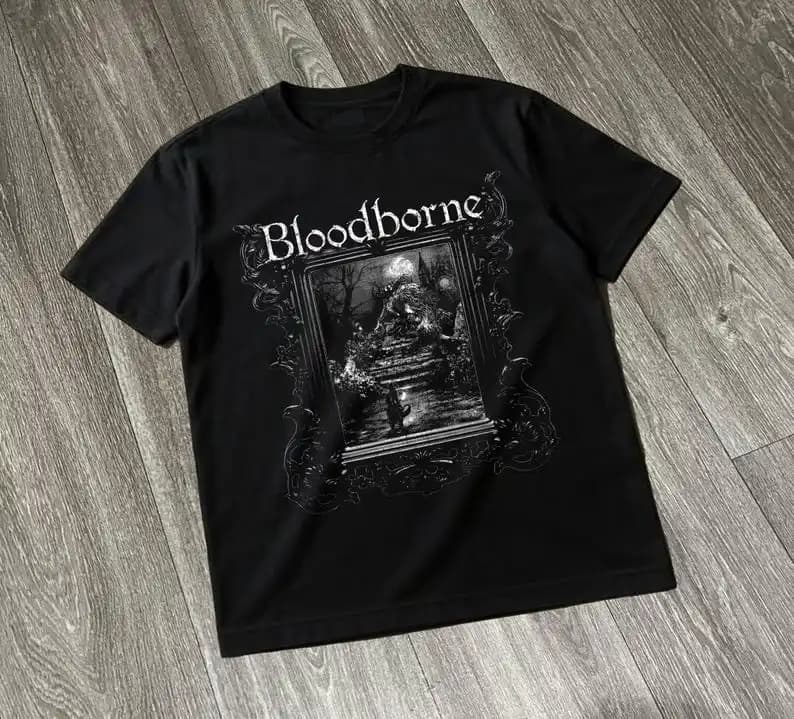 T-shirt da Gaming Bloodborne Dark Souls Oversize per Uomo e Donna, Maglietta Streetwear Gotica, T-shirt Casual in Cotone per Videogiochi, Abbigliamento Unisex