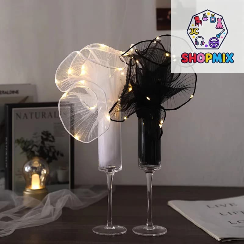 Carta da Regalo LED con Luci per Fiori, Rete in Pizzo Ondulata, Decorazione per Bouquet, Confezione per Matrimoni e Regali di Compleanno
