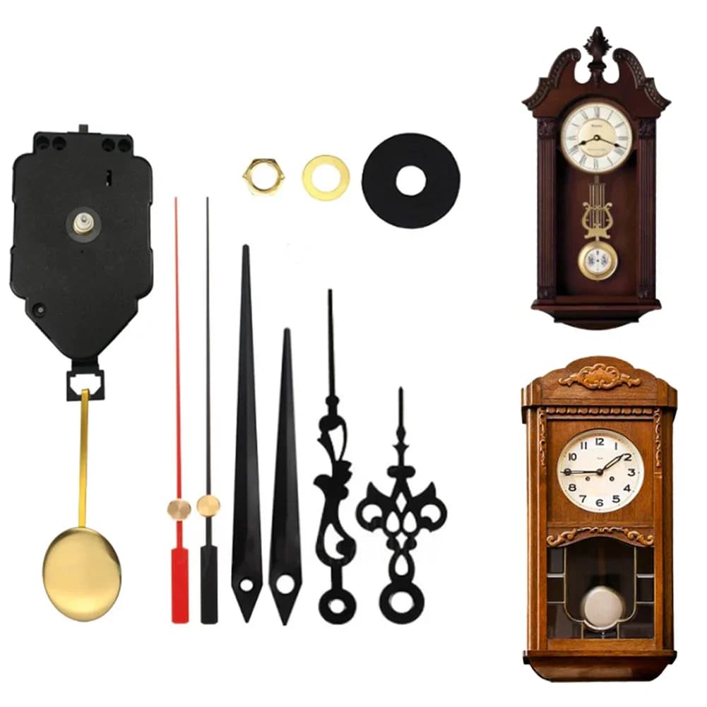 Meccanismo dell'orologio a pendolo da parete fai-da-te per riparazione o sostituzione adatto per orologi artigianali a punto croce in metallo + plastica nera