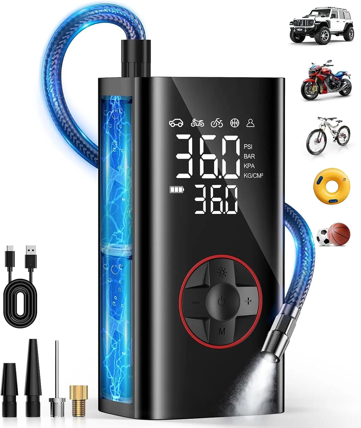 Compressore d'aria portatile per pneumatici auto, pompa senza fili da 150 PSI con manometro, spegnimento automatico per bici e moto