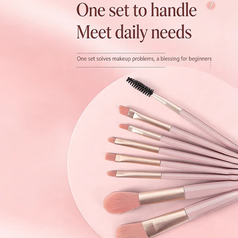 Set di 8 Pennelli per Trucco Professionali, Kit Completo per Fondotinta, Cipria, Blush e Ombretto, Setole Sintetiche Morbide