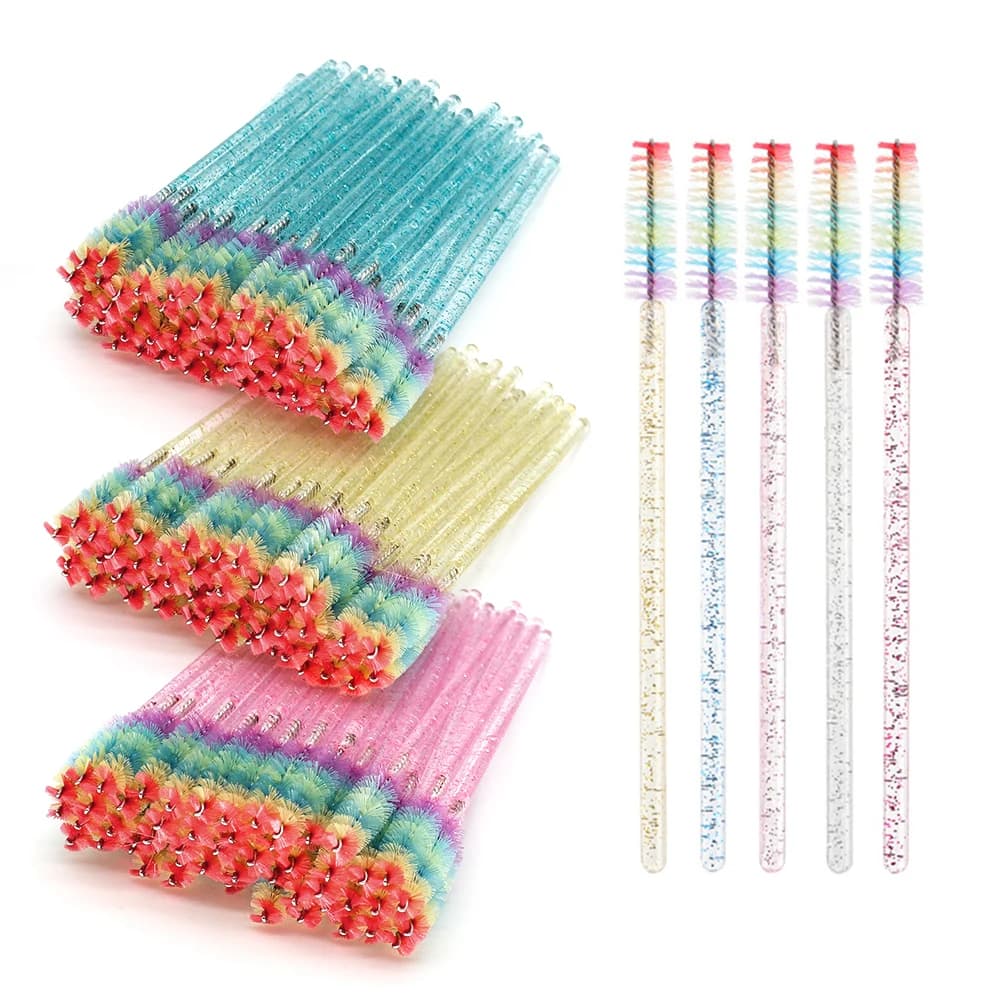50PCS Rainbow Crystal Eyelash Makeup Brushes Disposable Microbrushes Eyelash Extension Accessories Supplies Lash Brush