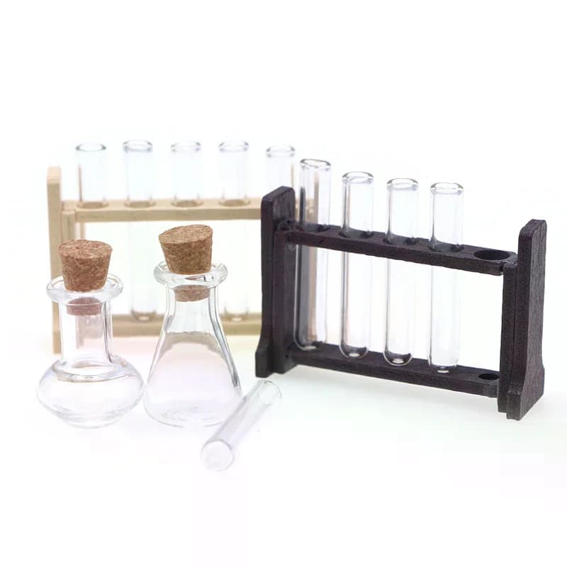 Accessori per Casa delle Bambole 1:12, Set di Provette e Bicchieri di Misurazione in Miniatura con Supporto, Modello da Laboratorio