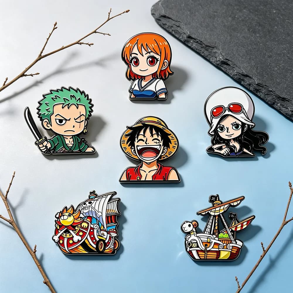 6pcs Cartoon Pirate Enamel Pins Set Anime Character Metal Brooches Pirate Ship Lapel Badges for Backpack Decor Gift For Fans