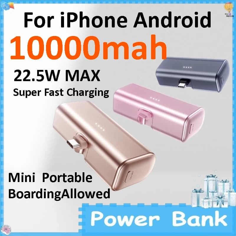 Mini Power Bank in Metallo da 10000mAh, Pieghevole, Ricarica Rapida, Alimentatore Portatile per iPhone e Android