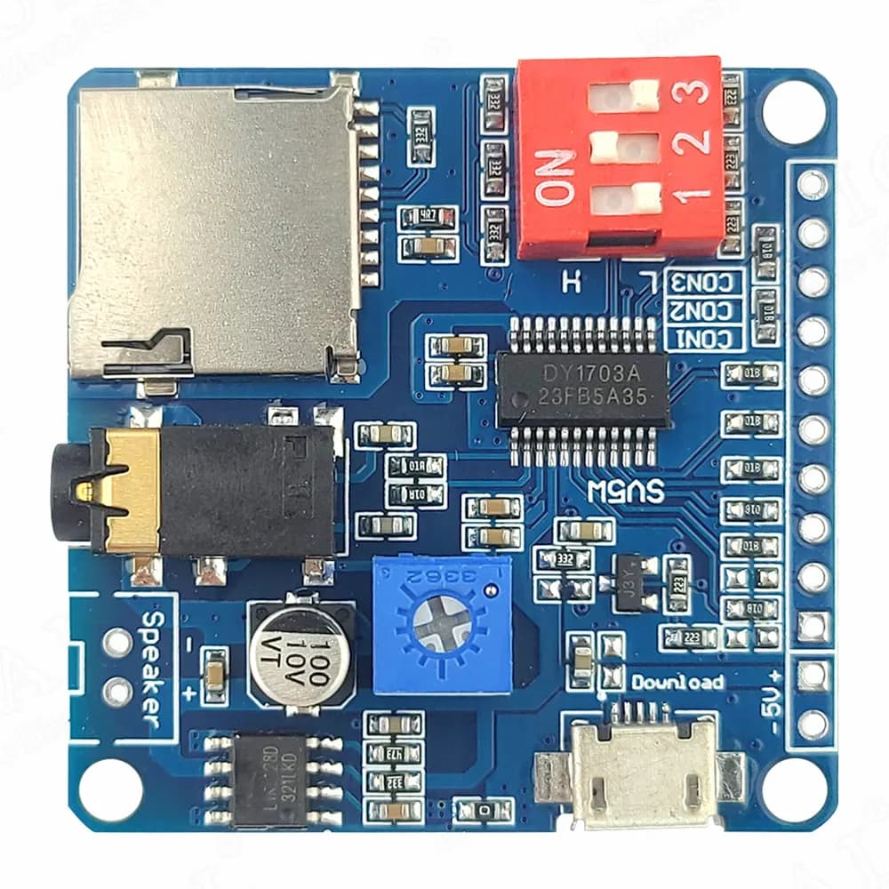 Modulo audio vocale per modulo lettore MP3 Arduino scheda amplificatore UART i/o Trigger classe D 5W 8M memoria scheda SD/TF DY1703A