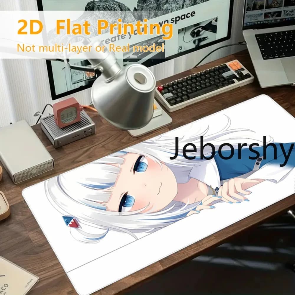 Tappetino per Mouse da Gaming con Ragazza Anime dai Capelli Bianchi e Blu, Tappetino da Scrivania con Accento a Forma di Squalo, Regalo Ideale per Giocatori