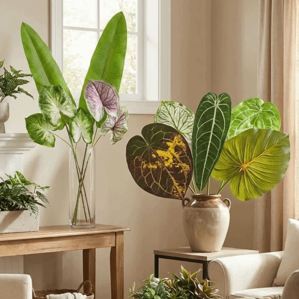 Plastic Artificial Calla Leaves Lifelike Green Plants Artificial Arrowroot Leaf Realistic Non-Fading Banana Leaf