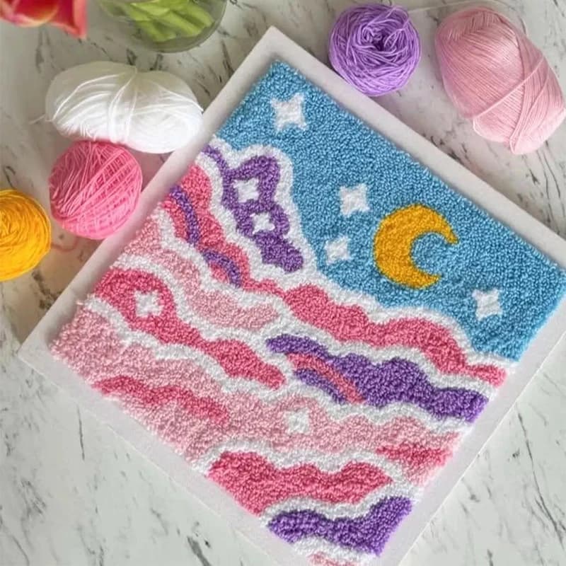 Sceney Moon Punch Needle Embroidery Kit For Beginner Diy Wool Poke Embroidery Kit Rug Hooking Kit Needlepoint Easy Craft Kit
