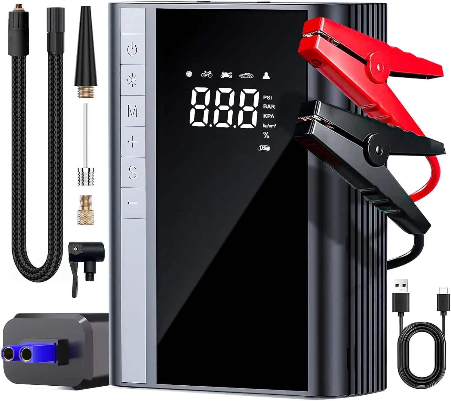 Avviatore di emergenza con compressore d'aria, 3500 A 150 PSI, batteria portatile da 12 V con display LCD e gonfiatore digitale per pneumatici