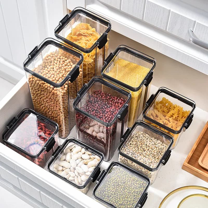 Set di 2/4 contenitori ermetici da cucina, barattoli sigillati impilabili per cereali, contenitori per spezie da frigorifero, set di contenitori per condimenti.