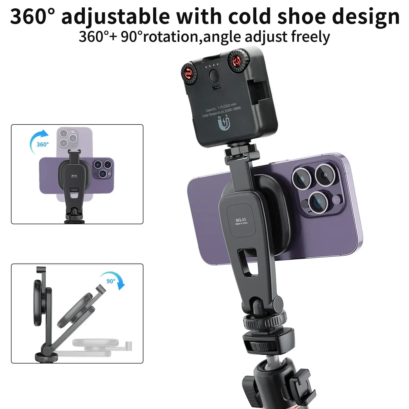 UURig Vrig MG-03 Supporto magnetico per telefono Supporto per clip per treppiede per pattino freddo per MagSafe iPhone Android per tutti i telefoni e custodie