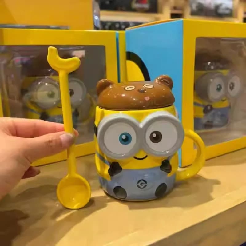2025 NEW HOT Genuine Minions Bob 350ml Mug Ceramic Mug Coffee Mug With Lid Coffee Mug Cute Bob Cup Gifts