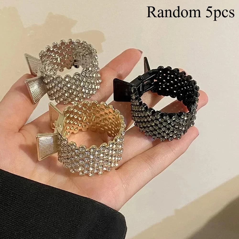 For Women And Daily Uses 5pcs Elegant Ponytail Holders Vintage Hair Barrettes Sparkling Rhinestone Hair Clip Faux Pearl