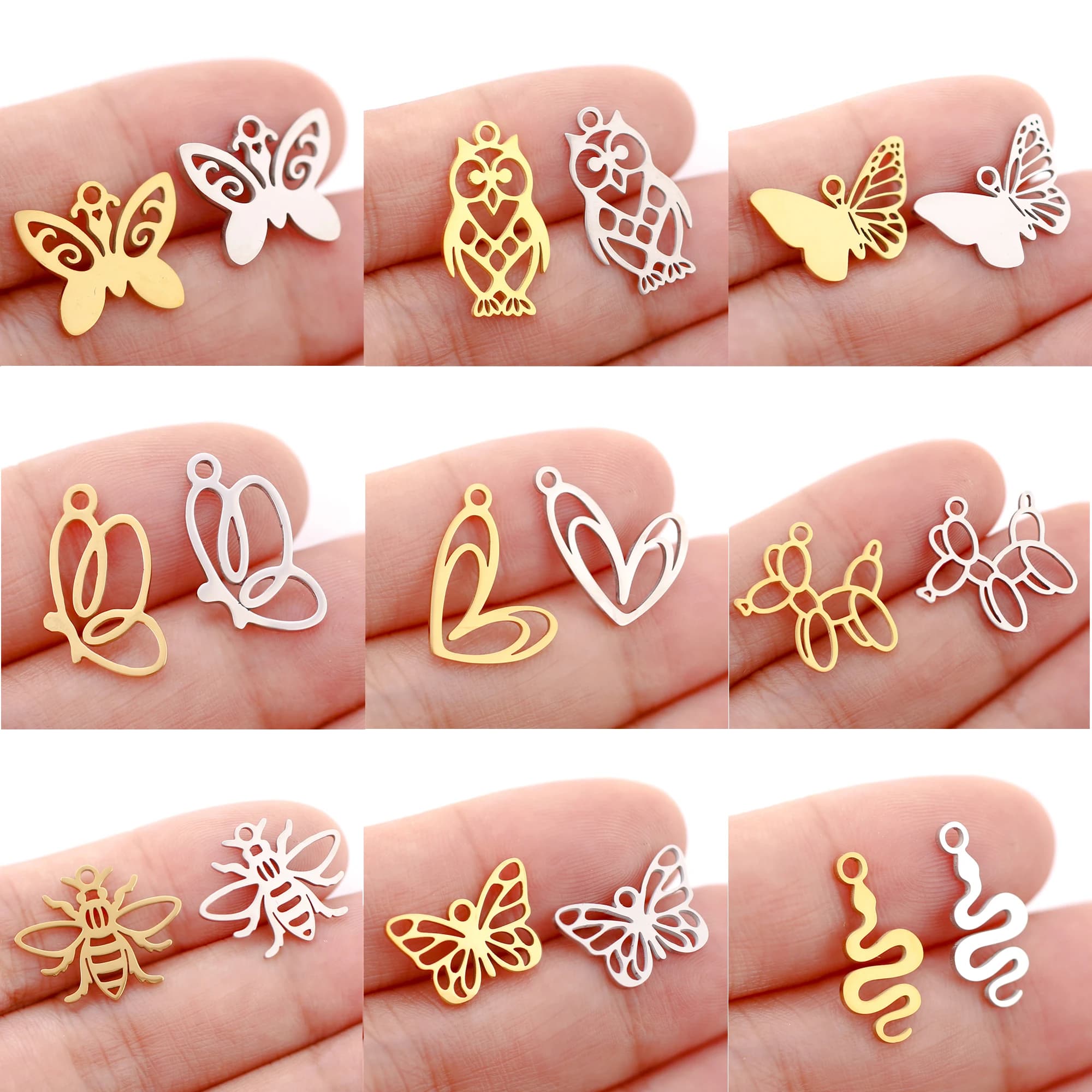 5 pz/lotto Animale Ape/Farfalla/Gufo/Cuore Fascino In Acciaio Inox Ciondolo Insetto per la Produzione di Gioielli Braccialetto FAI DA TE Accessori di Gioielli