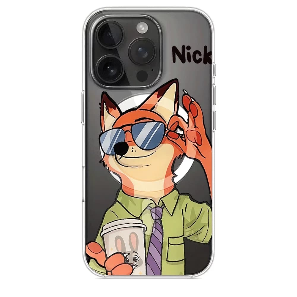 Cover per telefono MagSafe trasparente Zootopia Judy & Nick per iPhone 17 16 15 14 13 Pro Max 16 15 14 Plus 17 Air in acrilico per MagSafe