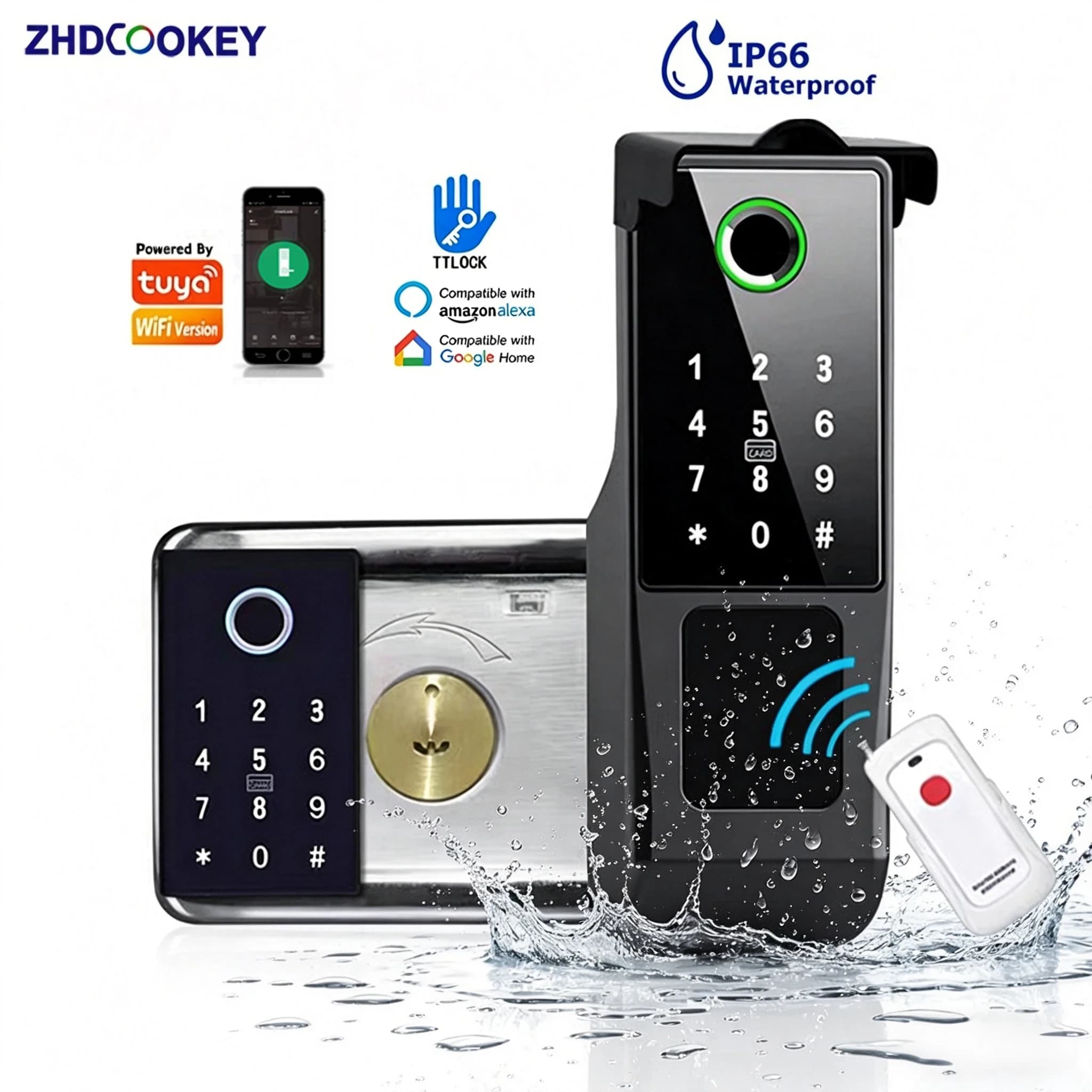 Serratura Intelligente Tuya WiFi con Impronta Digitale su Entrambi i Lati, Impermeabile IP66, con Codice, Carta RFID e Controllo Remoto tramite App, per Cancelli Esterni e Cortili