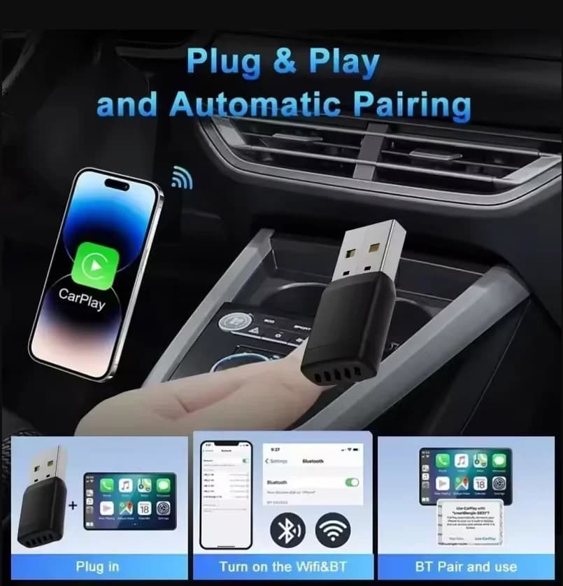 Dongle USB Smart Wireless CarPlay Android Auto 5.0 Bluetooth Mini Adattatore Stereo AUX per Autoradio TV Auricolari Bluetooth