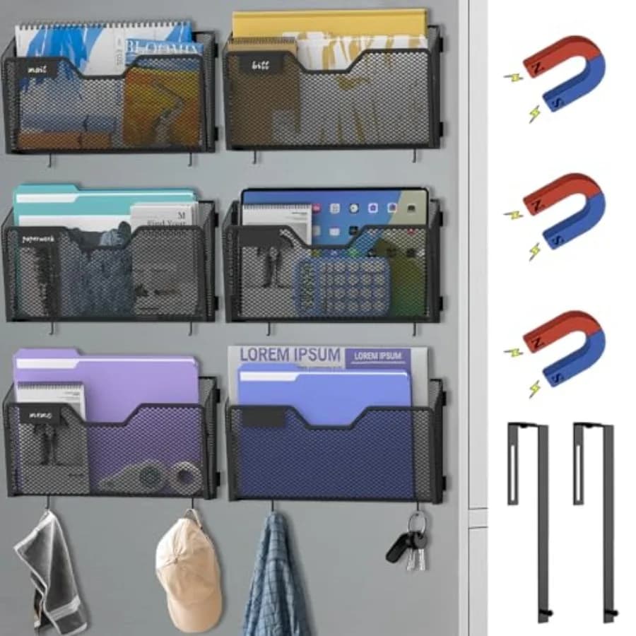 Portadocumenti Magnetico da Parete con Pannello Etichettabile e 2 Ganci, Porta Carte e Posta Magnetico per Archivio e Armadietti da Ufficio