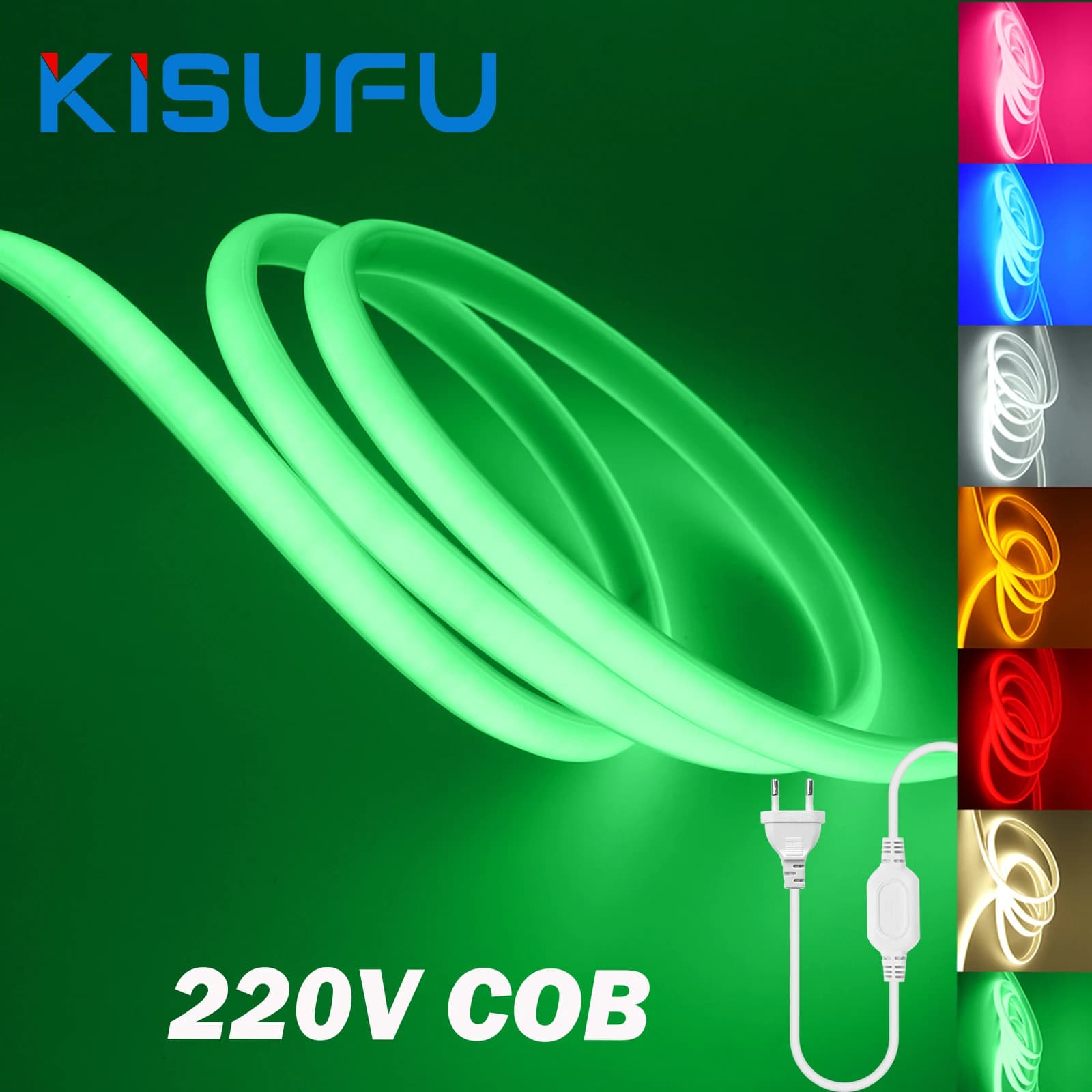 220V COB LED Neon Strip Light EU Plug 288 LEDs/M High Bright IP67 Waterproof Flexible Home Kitchen Garden Cabinet Lighting 1-50M