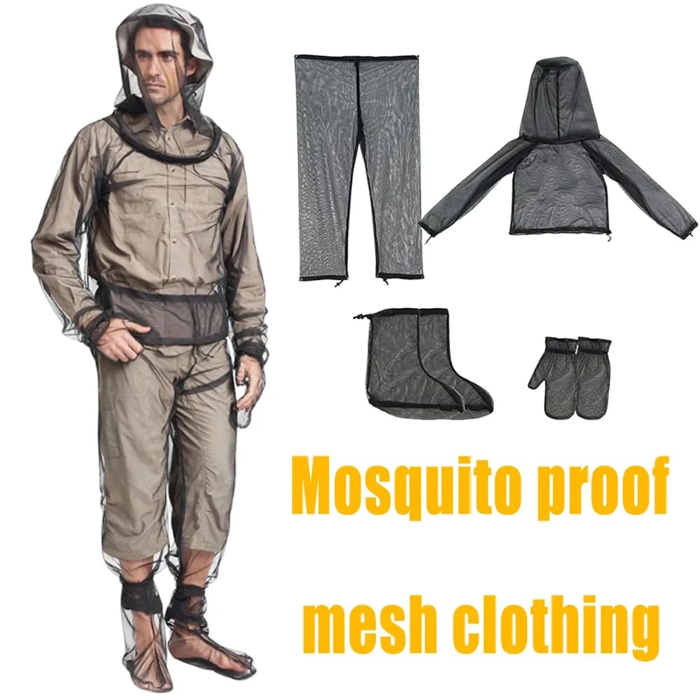 Outdoor Mosquito Protection Suit Insect Proof Mesh Hooded Jacket For Fishing Camping Bug Net Shirt Pants Full Body Coverage
