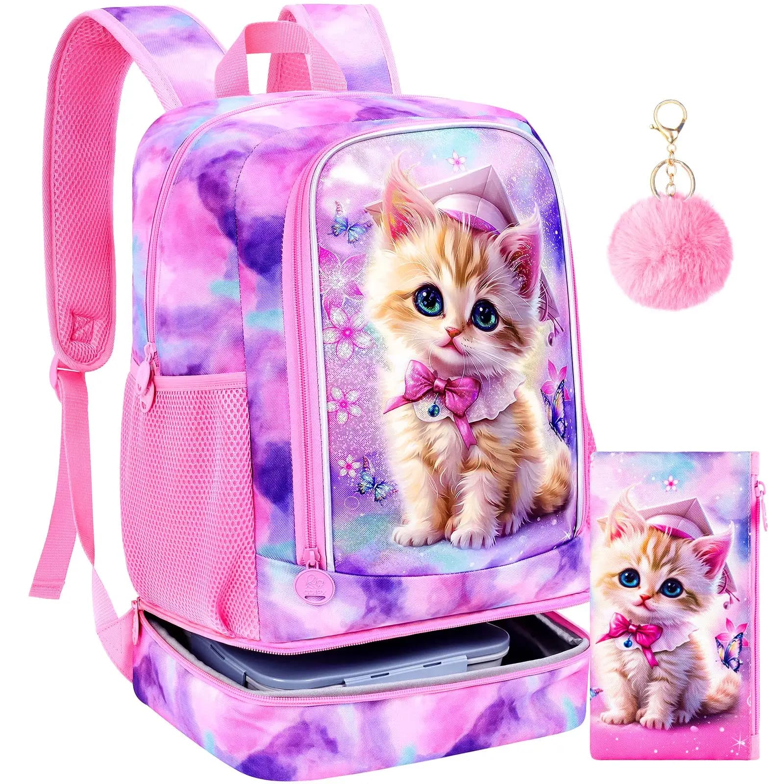 Zaino 2-in-1 per Bambine, Borsa Scolastica con Porta Pranzo, Zaino Impermeabile da 17 Pollici per Studenti della Scuola Materna ed Elementare