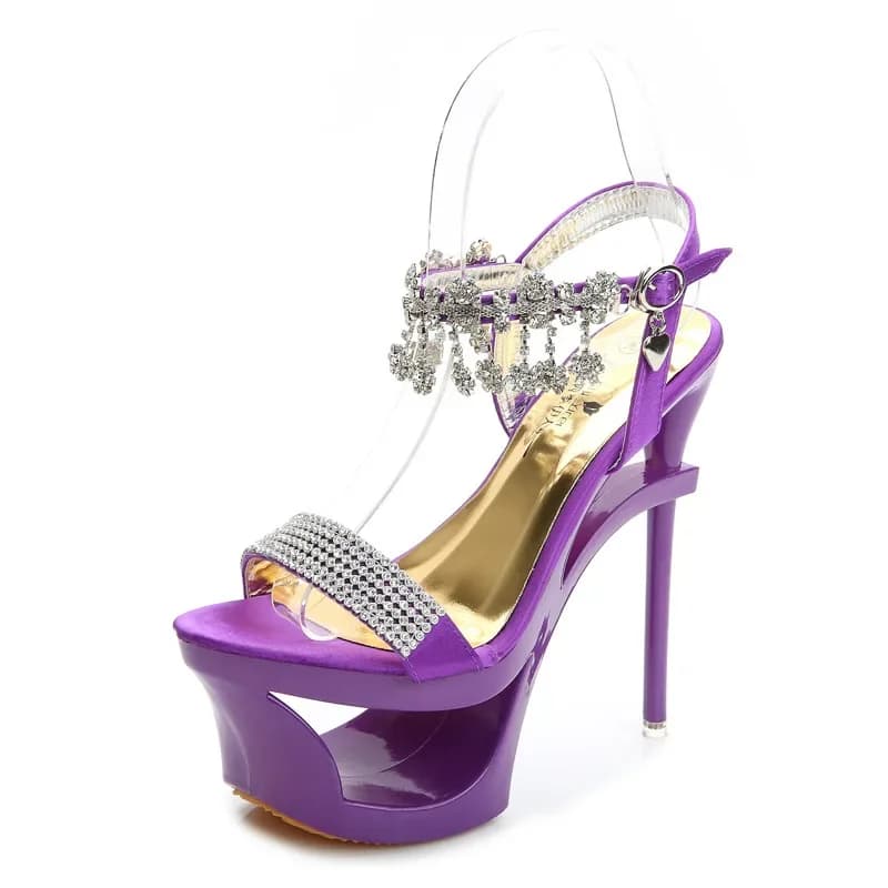 Summer New Sandals Fashion Season Tide Platform Super High Heels 15cm High Nightclub Sexy Rhinestone Stiletto Slippers