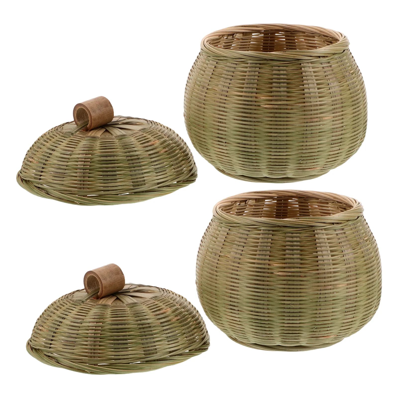 2Pcs Handwoven Bamboo Go Storage Jar Lid Holder Lightweight Luxury Weiqi Container Minimalist Board Game