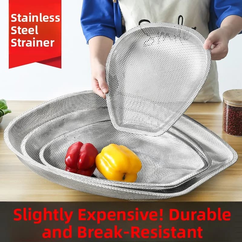 New Food ade Stainl Steel Drain Basket Kitchen Rice Strainer Dry Goods Net Drng Tray Food Preservation Storage Container