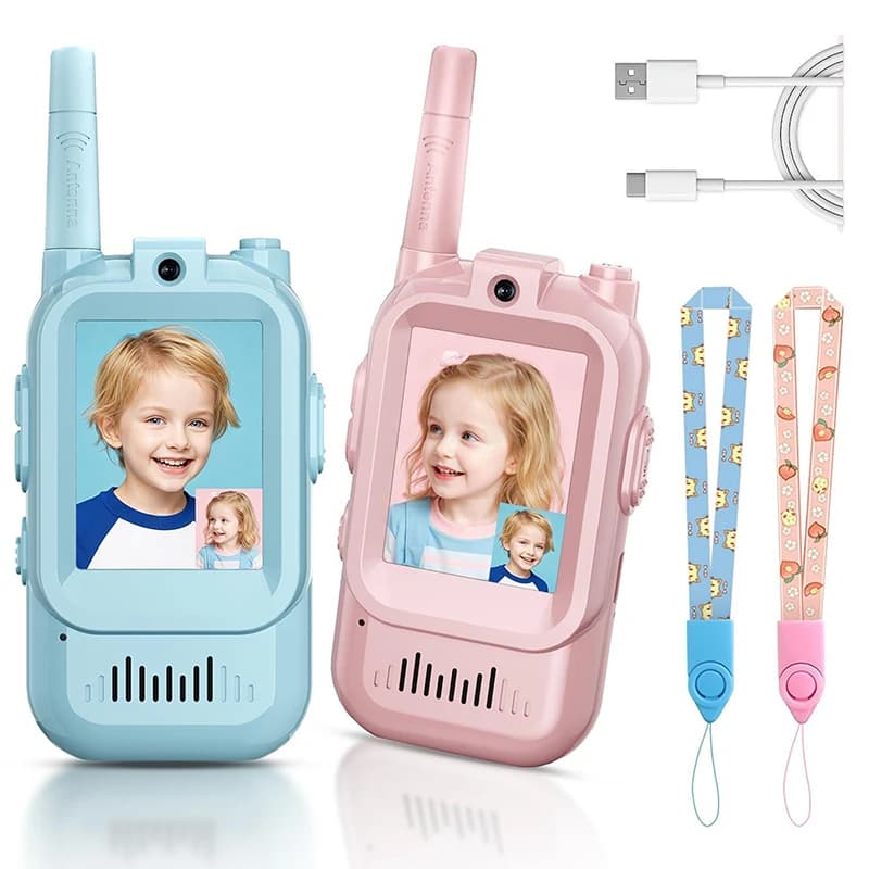 Walkie Talkie video da 2 pezzi per bambini ricaricabili con display e effetti vocali Giocattoli da esterno a lungo raggio Regali di compleanno