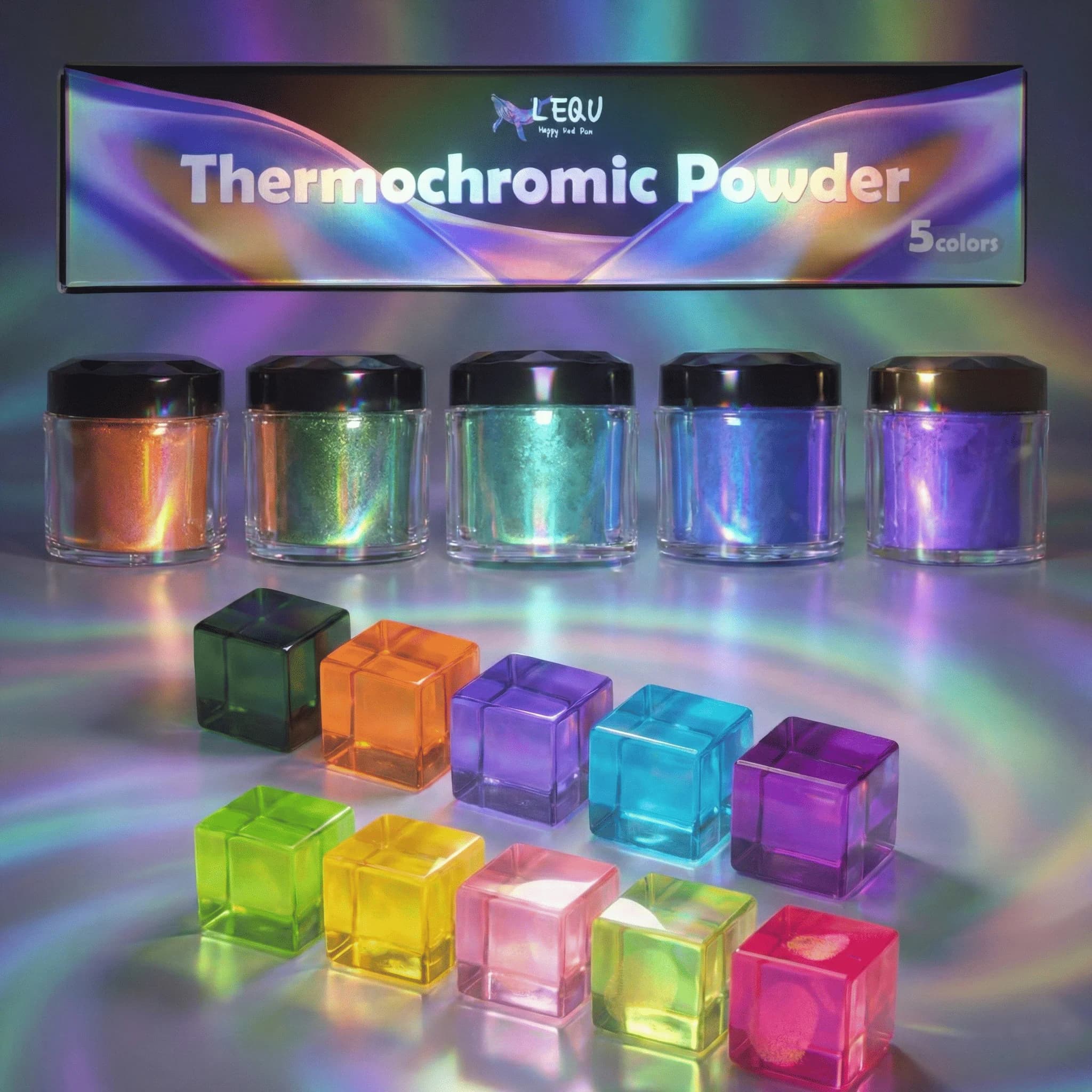 Thermochromic pigment powder; temperature-activated, changes color at 88°F; 5-color set; suitable for paints, slime, epoxy, resi