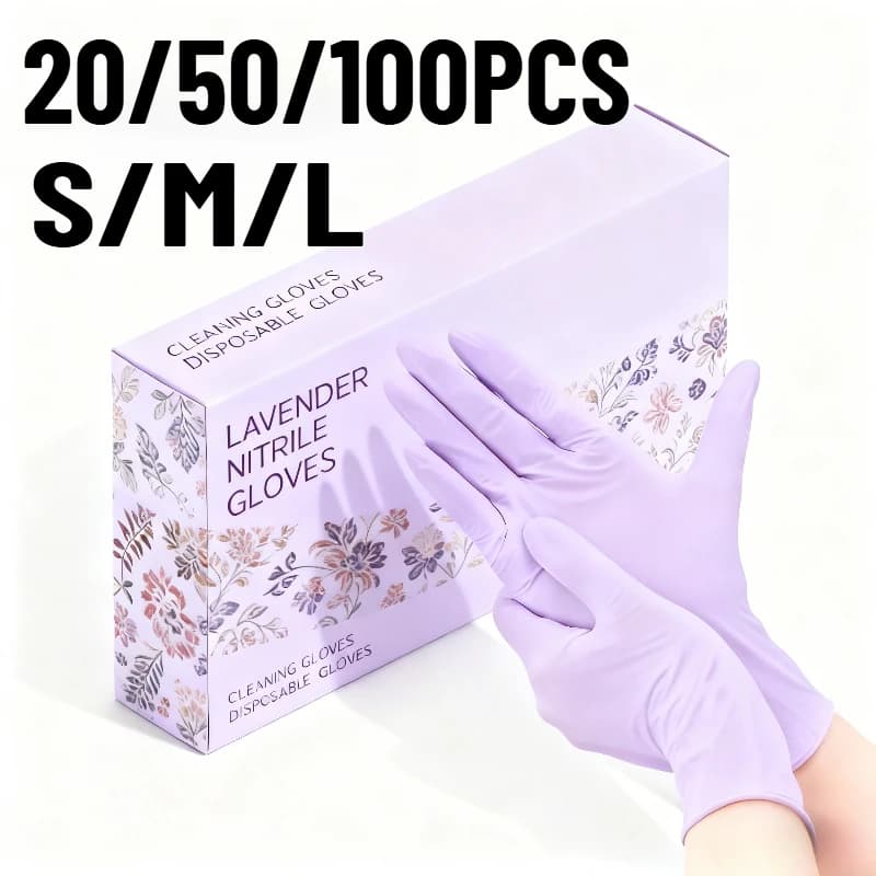 20/50/100 Pezzi Guanti Monouso in Nitrile Viola Chiaro per Pulizie Domestiche, Guanti in Nitrile per Ricamo, Bellezza e Strumenti per Parrucchieri