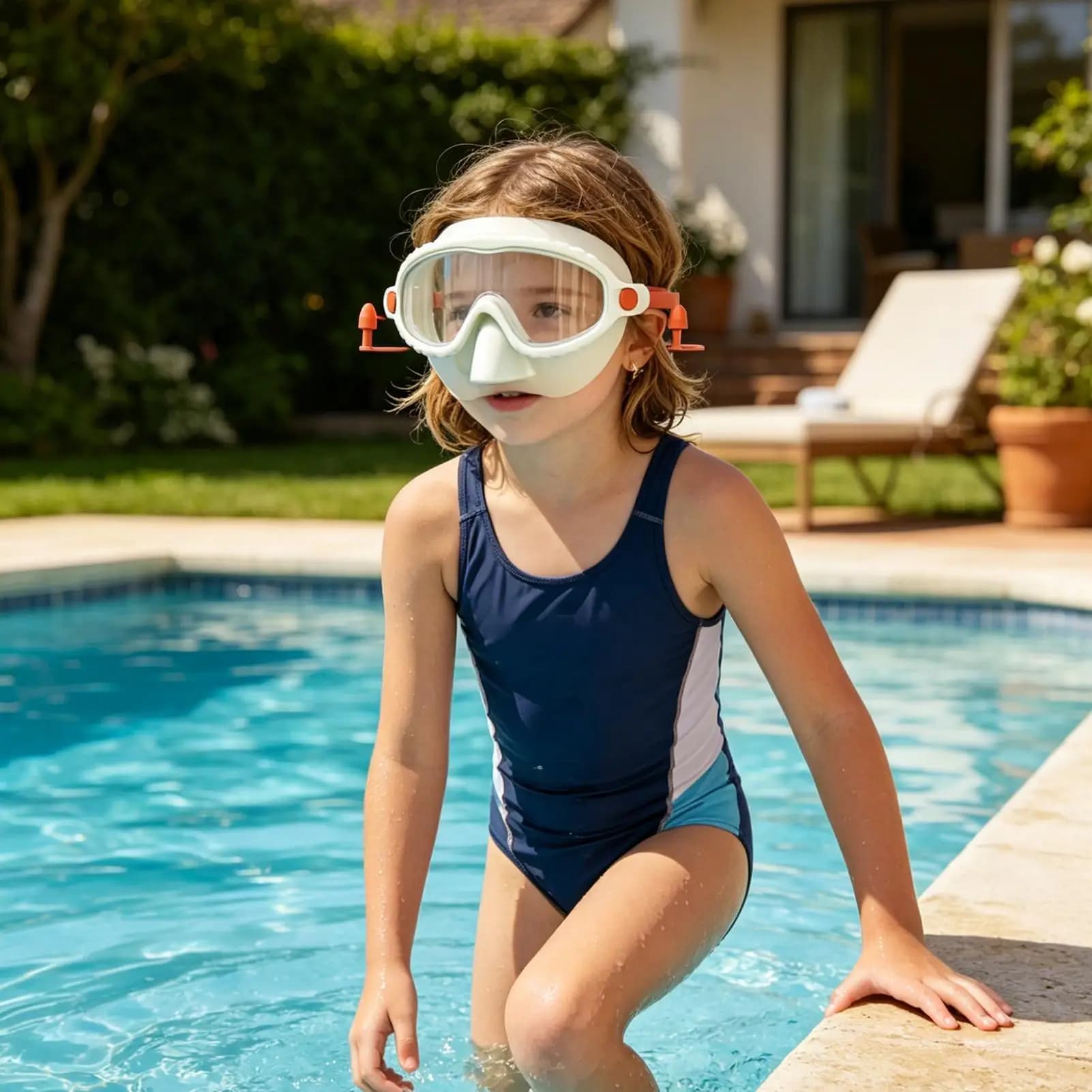 Kids Swim Goggles With Nose Cover 180 Wide Angle Anti-Fog Swimming Glasses Anti-knotted Hair Leak-Proof Pool Goggles With Nose