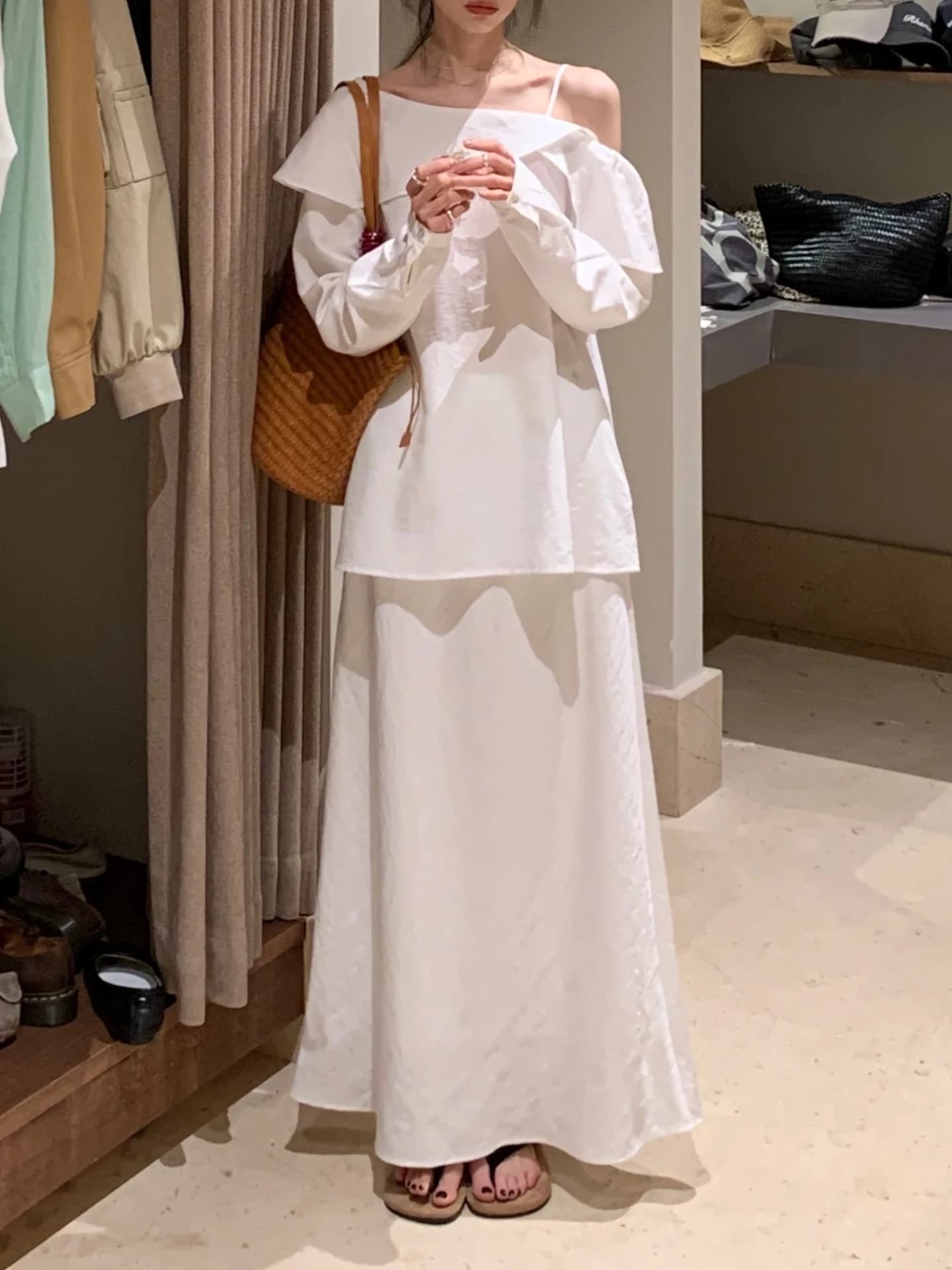 Gonna lunga a vita alta elasticizzata da donna, stile coreano, nuova moda estiva, drappeggiata, che nasconde le imperfezioni, snellente e morbida