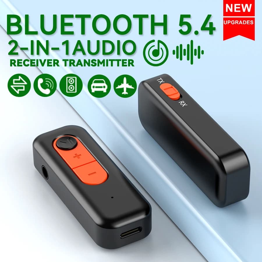Bluetooth 5.4 2 in 1, AUX HIFI wireless audio adapter for cars, music streaming, with microphone, for computer, TV, car, airplane, speaker, Bluetooth headset