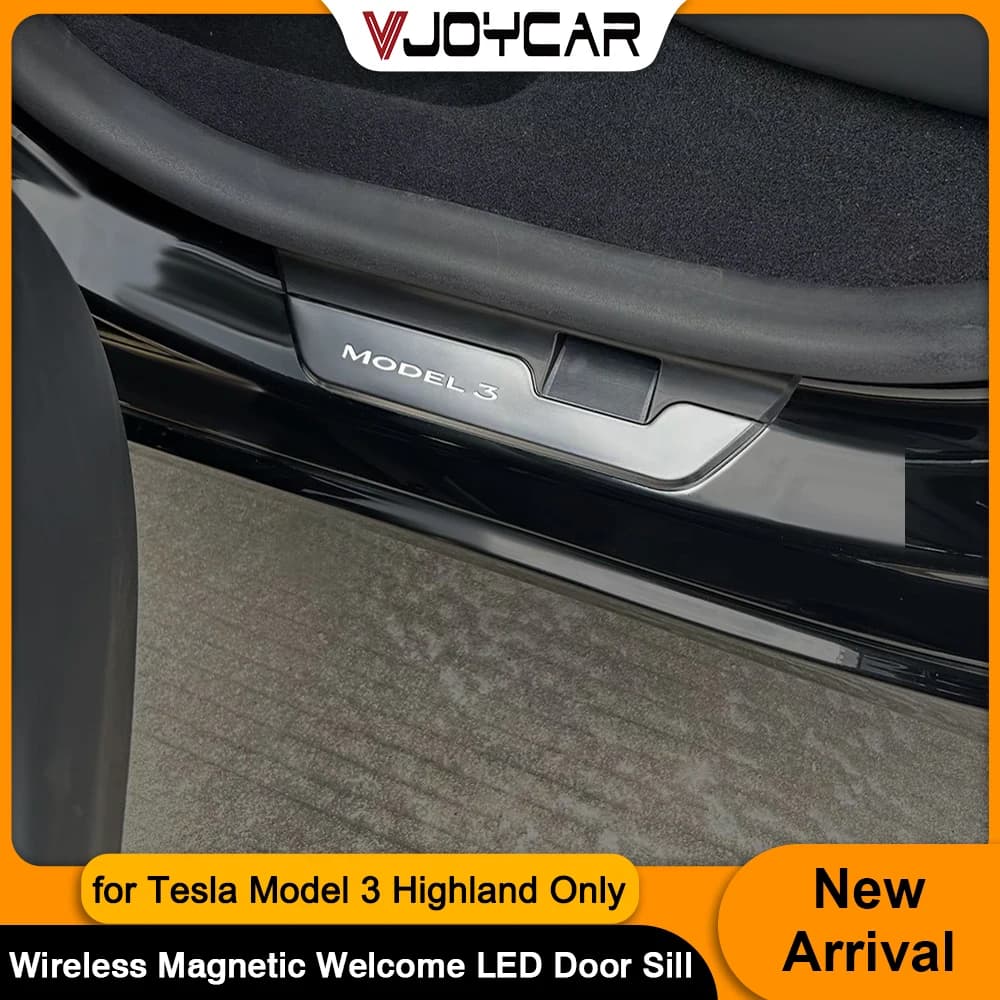 Protezione soglia illuminata a LED per 4 porte anteriori e posteriori per Tesla Model 3 Highland, striscia luminosa a LED di benvenuto, accessori.