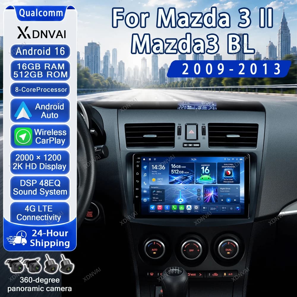 Android 16 Car Radio For Mazda 3 II Mazda3 BL 2009 - 2013 Multimedia Video Player 4G LTE BT GPS Qualcomm Autoradio Navigation