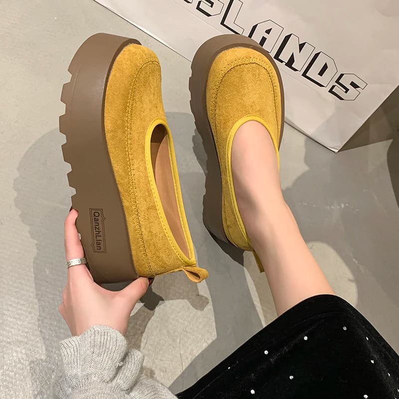Aphixta 2025 Nuova piattaforma in pelle scamosciata Scarpe da donna poco profonde Mocassini gialli Primavera Donna Scarpe moda Concise Scarpe con tacco grosso Donna
