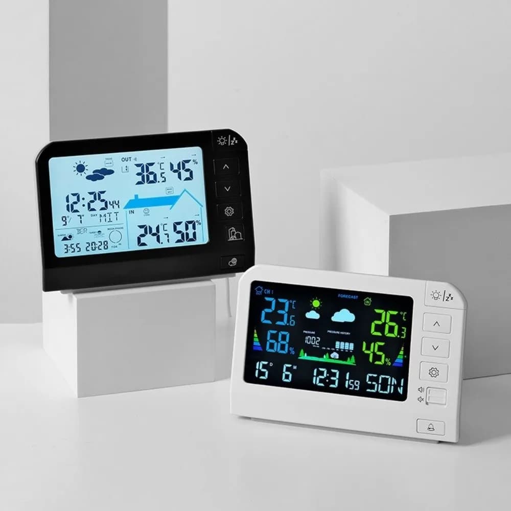 Minimalist LCD Display Weather Clocks Humidity Thermometer Hanging Watch Forecast Alarm Snooze Wall Clock Indoor Outdoor