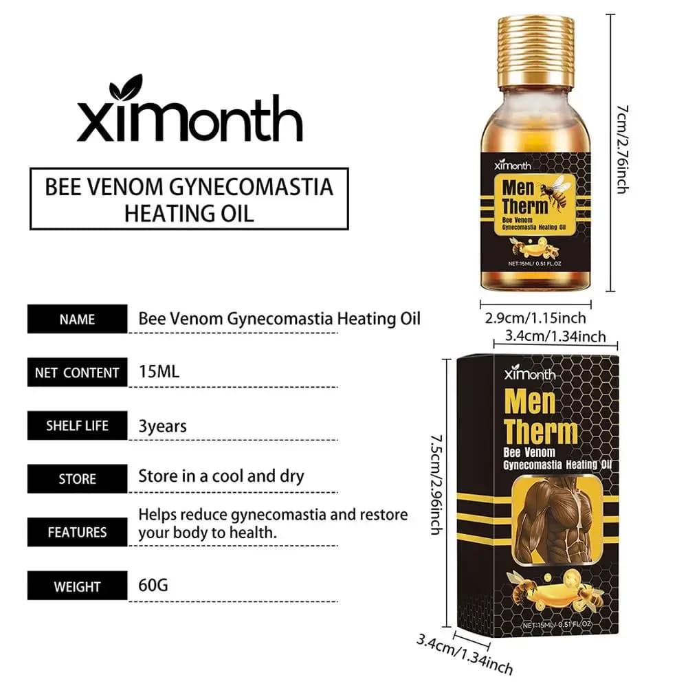 Olio Riscaldante per Ginecomastia Maschile 15ml, Siero Modellante e Rassodante per il Seno, Olio per Massaggio e Cura della Pelle