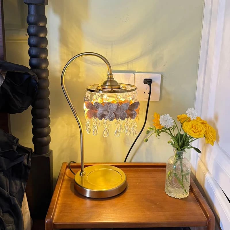 Lampade da tavolo a LED in ferro francese conchiglia a forma di farfalla, paralume in cristallo a forma di lacrima, soggiorno, camera da letto, ristorante, studio, scrivania