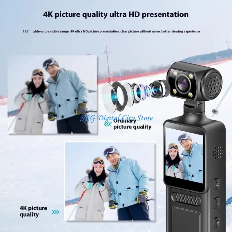 U75B Handheld 4K Sports Camera 180 Degree Mini Sport Camera LCD Screen Pocket Action