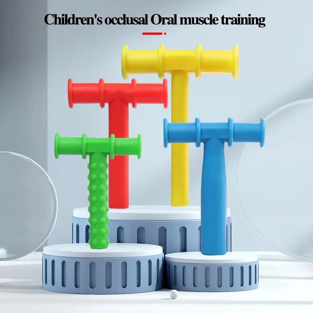 Strumento per l'allenamento dei muscoli orali a forma di T Strumento per la terapia sensoriale educativa sensoriale per bambini Massaggiagengive in silicone per bambini Gomma per roditori lavabile