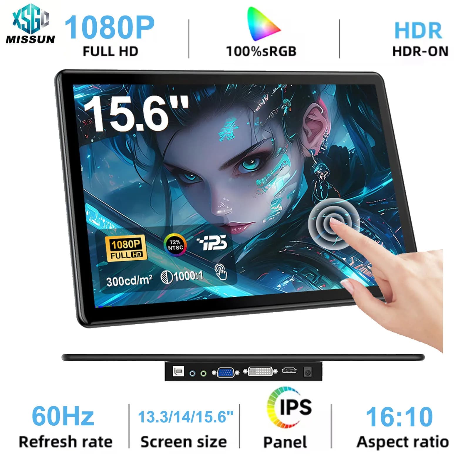 13.3/14/15.6" Touchscreen Monitor 1920x1080 16:9 IPS Display HDMI Type-C VGA DVI for Raspberry Pi Industrial CCTV VESA 75*75mm