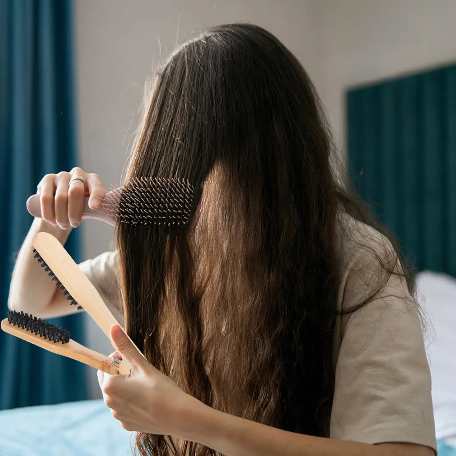 Smooth Brush with Wood Handle, Double Face with Quick Drying and Delicate Smoothing, Antistatic